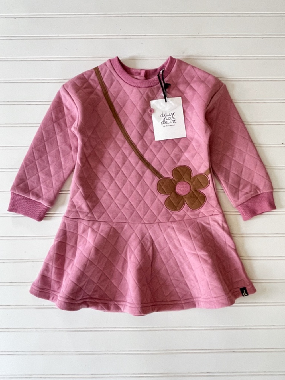DEUX PAR DEUX NWT Dusty Rose Pink Quilted Sweatshirt Peplum Tunic Dress